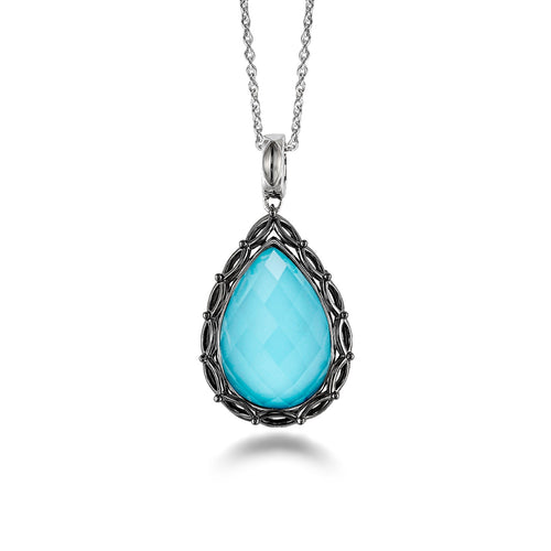 Turquoise and White Quartz Doublet Pendant, Sterling Silver