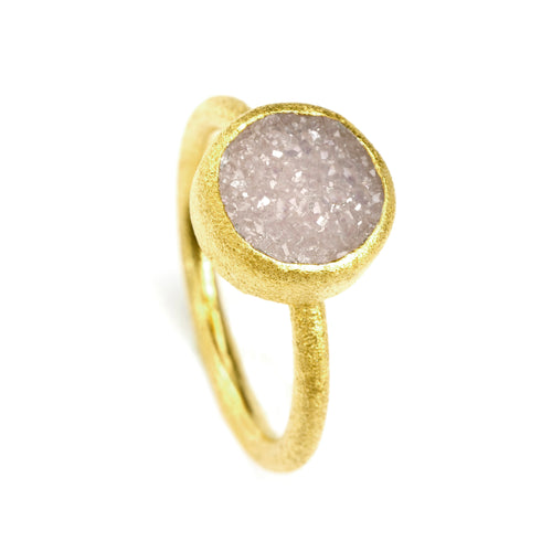 White Druzy Ring, 22K Gold Plate