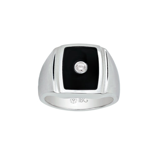 Black Enamel with Diamond Ring, Size 10.5, Stainless Steel