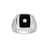 Black Enamel with Diamond Ring, Size 10.5, Stainless Steel