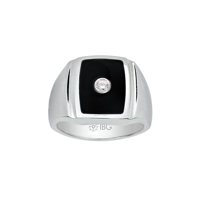 Black Enamel with Diamond Ring, Size 10.5, Stainless Steel