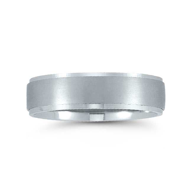 Flat Brushed Center Wedding Band, 6 MM, Argentium Sterling Silver