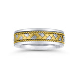 Flat Woven Center Wedding Band, 7 MM, Size 10, 14K Gold