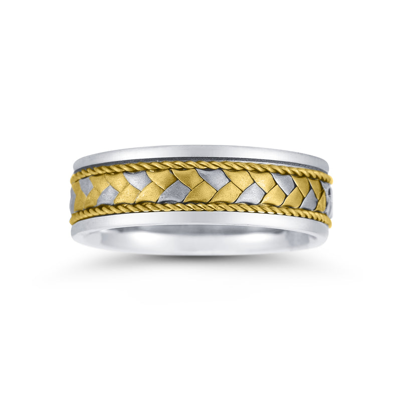 Flat Woven Center Wedding Band, 7 MM, Size 10, 14K Gold