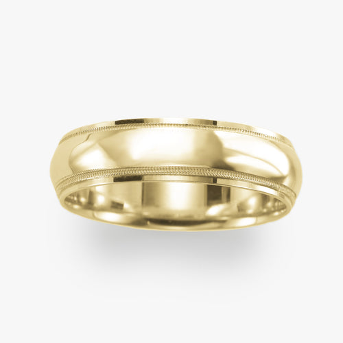 Wedding Band, Domed Center, Milgrain Edges, 6 MM, 14K Yellow Gold