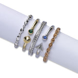 Stackable Multi Shape Beaded Ring, 14K White Gold