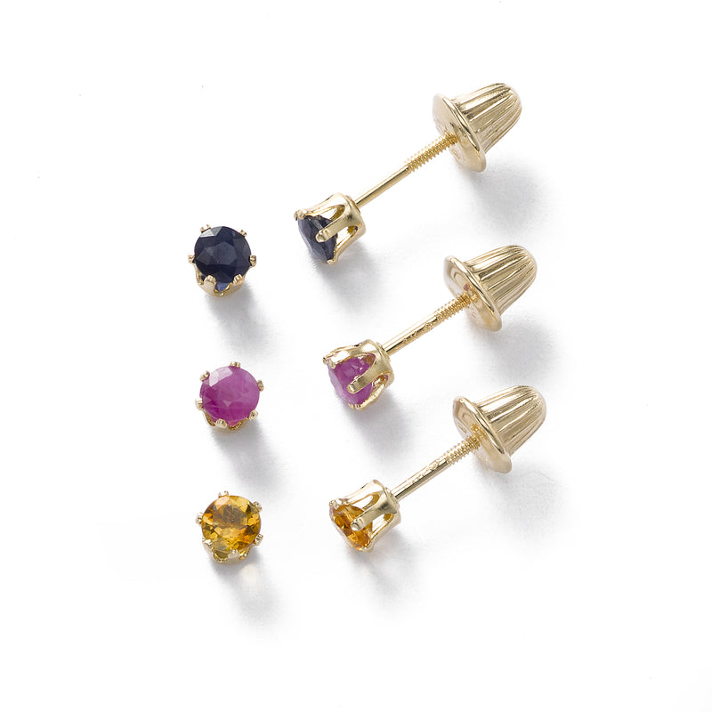 Baby Sapphire September Birthstone Earrings, 14K Yellow Gold